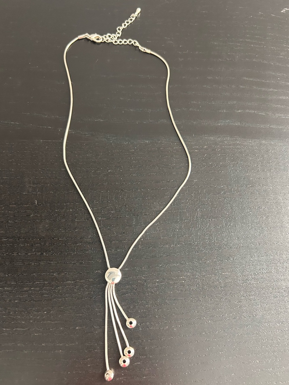 Silver Tassel Pendant Necklace - Cute Simple Lariat Style Necklace 17” - 20”